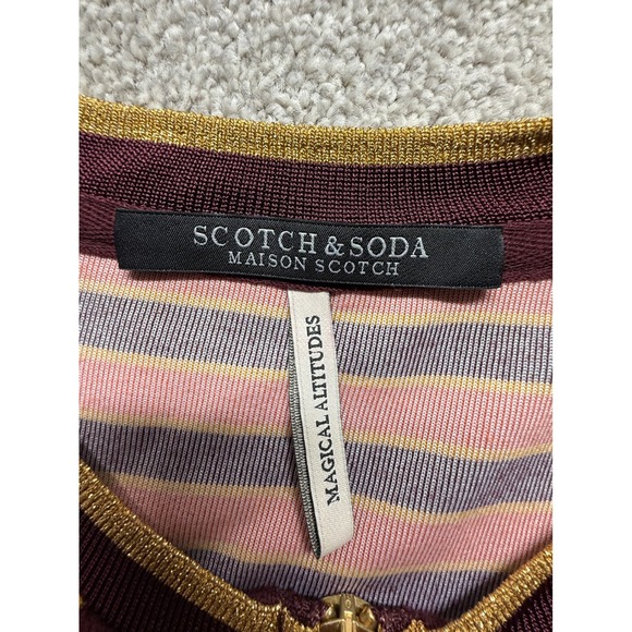 Scotch Soda Maison Striped Velvet Zip Neck Dress Orange Burgundy‎ M - Picture 8 of 10